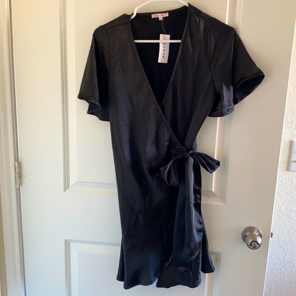 Black silky wrap dress